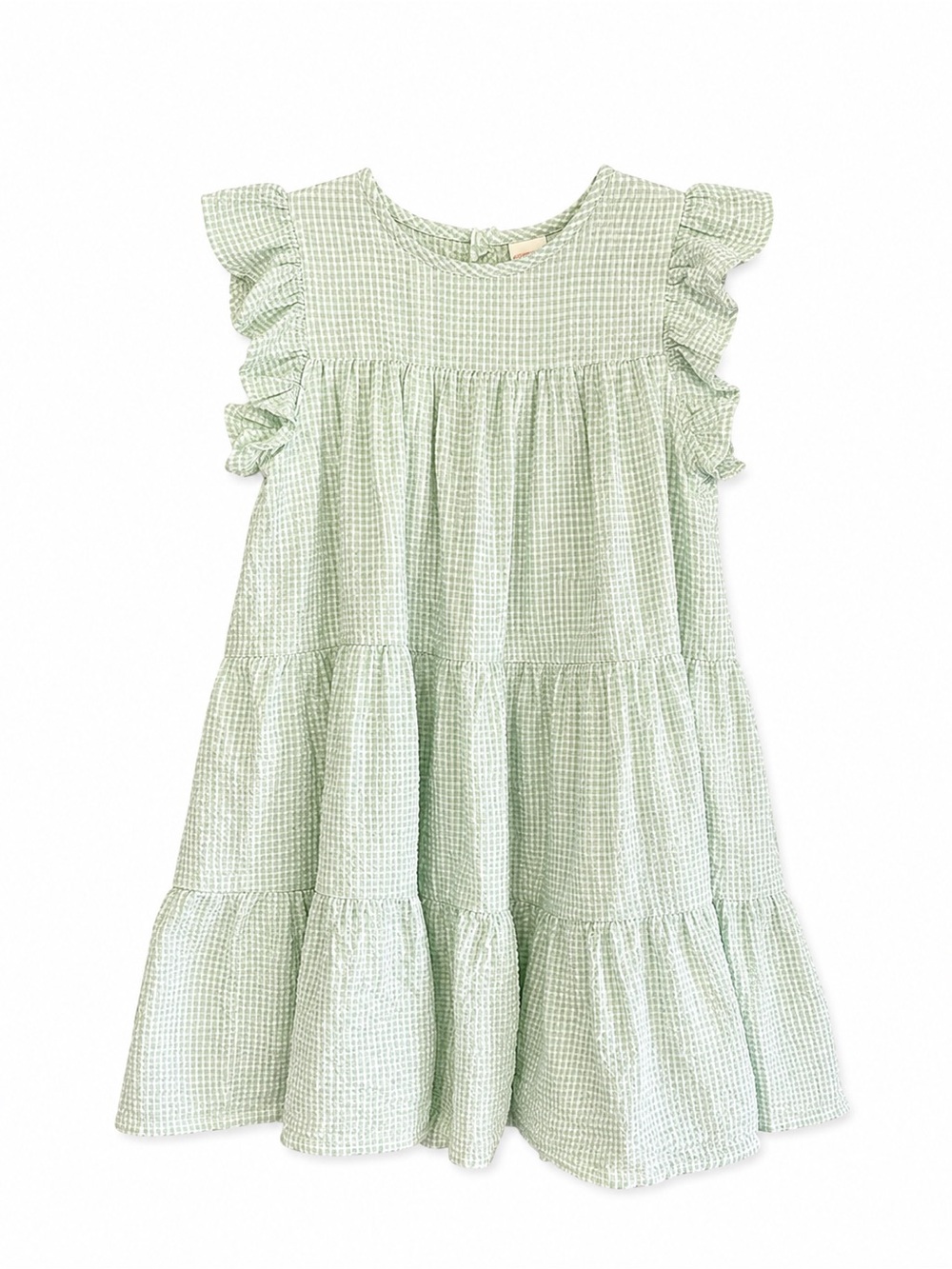 Stitchy Fish Girls Size 6 Green Gingham Seersucker Tiered Ruffle Dress